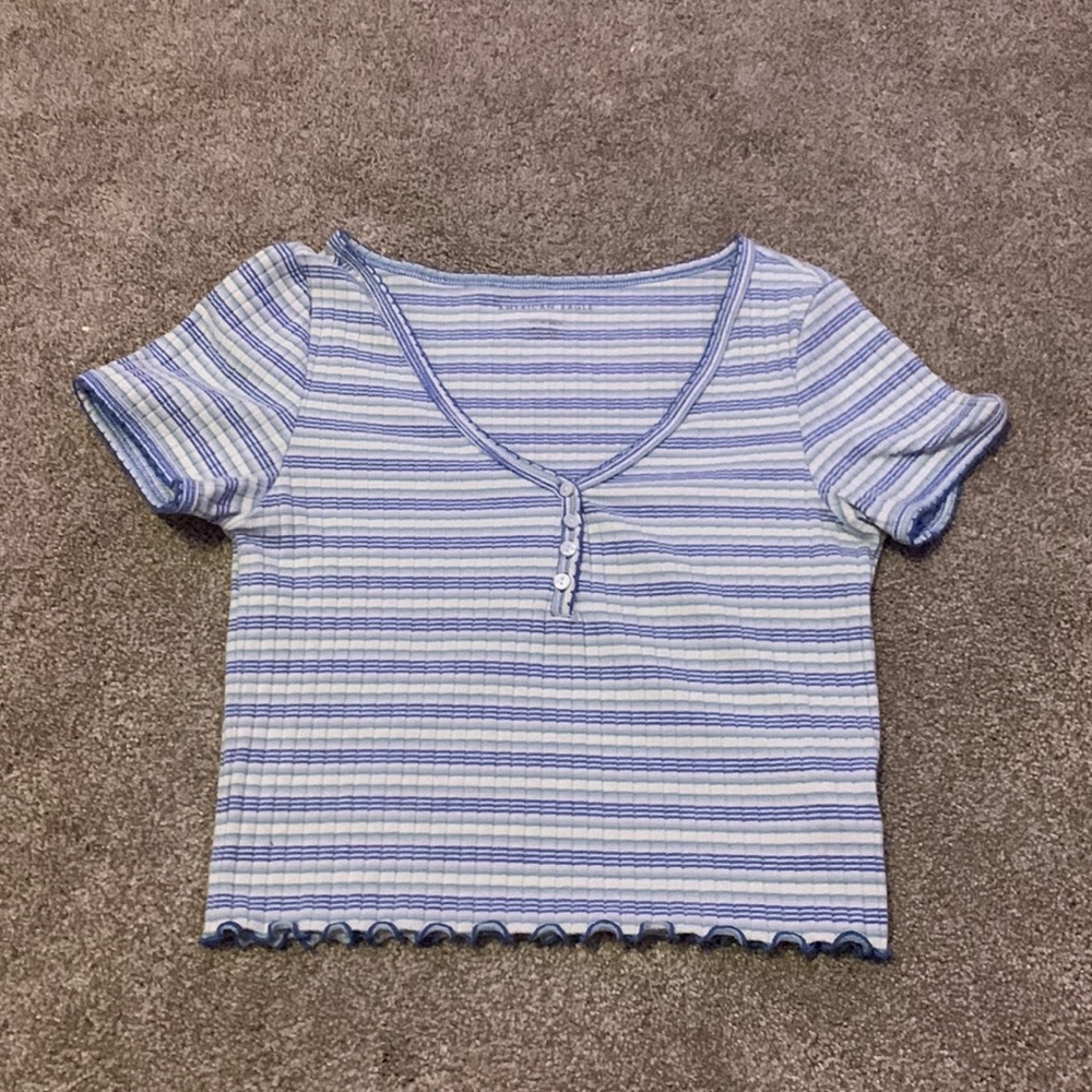 American Eagle Blue and Green Stripped Crop Top